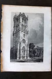 Billings C1850 Antique Print. Church Tower, Dundee, Scotland