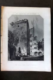 Billings C1850 Antique Print. Court Yard Castle Campbell, Scotland
