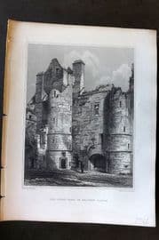 Billings C1850 Antique Print. Court Yard of Balveny Castle, Scotland