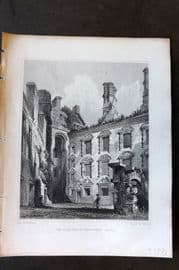 Billings C1850 Antique Print. Court Yard of Caerlaveroc Castle, Scotland