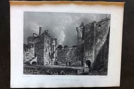 Billings C1850 Antique Print. Court Yard of Doune Castle, Scotland