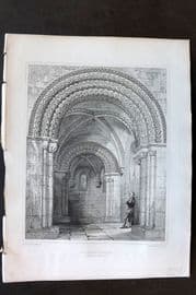 Billings C1850 Antique Print. Dalmenny Church, Interior Looking East, Scotland
