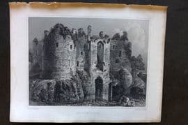 Billings C1850 Antique Print. Dirleton Castle, Scotland