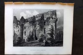 Billings C1850 Antique Print. Drochill Castle, Peebles, Scotland