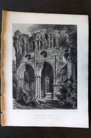 Billings C1850 Antique Print. Dryburgh Abbey, Scotland