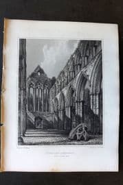 Billings C1850 Antique Print. Dunblane Cathedral Nave Lookimg West, Scotland