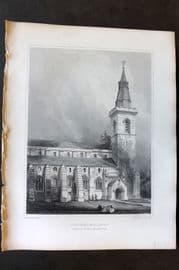 Billings C1850 Antique Print. Dunfermline Abbey, North Side of Nave, Scotland