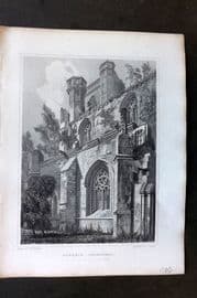 Billings C1850 Antique Print. Dunkeld Cathedral, South Side. Scotland