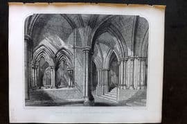 Billings C1850 Antique Print. East End of theCrypt, Glasgow Cathedral, Scotland