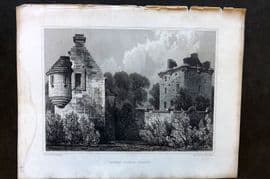 Billings C1850 Antique Print. Edzell Castle, Forfar, Scotland