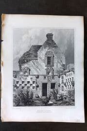 Billings C1850 Antique Print. Edzell Castle, Garden Wall, Scotland