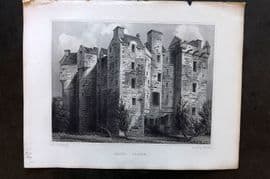 Billings C1850 Antique Print. Elcho Castle, Scotland