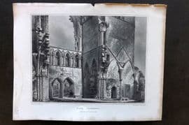 Billings C1850 Antique Print. Elgin Cathedral interio of West End, Scotland