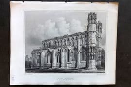 Billings C1850 Antique Print. Elgin Cathedral, The Choir, Scotland