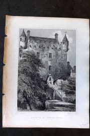 Billings C1850 Antique Print. Entrance to Cawdor Castle, Scotland