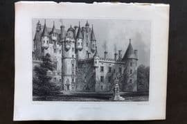 Billings C1850 Antique Print. Glammis Castle, Scotland