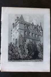 Billings C1850 Antique Print. Glammis Castle. Scotland