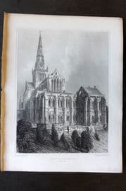Billings C1850 Antique Print. Glasgow Cathedral East View, Scotland
