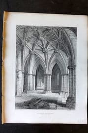 Billings C1850 Antique Print. Glasgow Cathedral, Part of the Crypt, Scotland