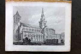 Billings C1850 Antique Print. Glasgow Cathedral S. W. View, Scotland