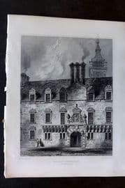 Billings C1850 Antique Print. Glasgow University Entrance Front, Scotland