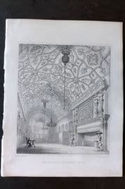 Billings C1850 Antique Print. Great Hall in Glammis Castle. Scotland