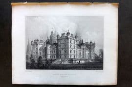 Billings C1850 Antique Print. Herriots Hospital, Edinburgh N.W View, Scotland