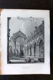 Billings C1850 Antique Print. Holyrood Chapel, Interior Looking East, Scotland