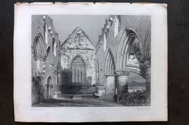 Billings C1850 Antique Print. Iona, Choir looking East, Scotland