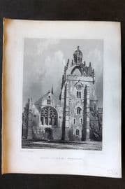 Billings C1850 Antique Print. Kings College, Aberdeen, Scotland