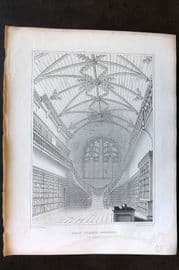 Billings C1850 Antique Print. Kings College Library, Aberdeen, Scotland