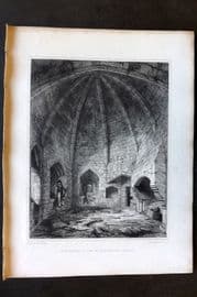 Billings C1850 Antique Print. Octagonal Room in Dirleton Castle, Scotland