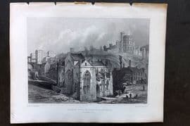 Billings C1850 Antique Print. Trinity College Church, Edinburgh, Scotland