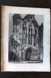 Billings C1850 Antique Print. West Front of Dunblane Cathedral, Scotland