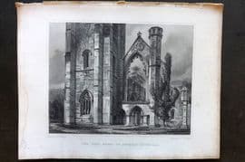 Billings C1850 Antique Print. West Front of Dunkeld Cathedral, Scotland