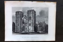 Billings C1850 Antique Print. West Front of Elgin Cathedral, Scotland