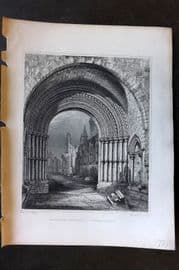 Billings C1850 Antique Print. Western Doorway, Aberbrothoc, Scotland