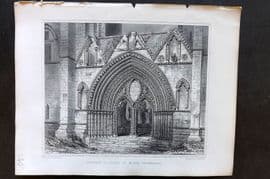 Billings C1850 Antique Print. Western Doorway of Elgin Cathedral, Scotland