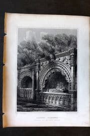 Billings C1850 Print. Aberdeen Cathedral Monuments in the Transept, Scotland