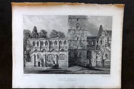 Billings C1850 Print. Dunblane Cathedral, South Side Norman Tower Scotland