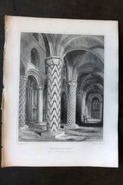 Billings C1850 Print. Dunfermline Abbey, North Aisle of the Nave, Scotland