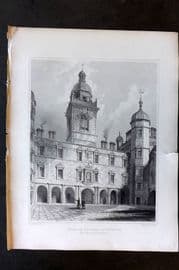 Billings C1850 Print. Herriots Hospital, Edinburgh East Side of Courtyard, Scotland