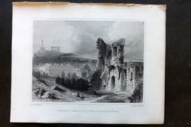 Billings C1850 Print. St. Anthony's Chapel & Holyrood House, Edinburgh, Scotland