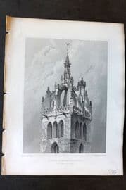 Billings C1850 Print. St. Giles Cathedral, Tower & Lantern, Edinburgh, Scotland