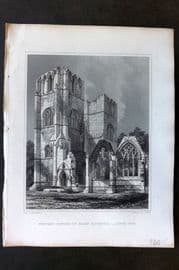 Billings C1850 Print. Western Towers of Elgin Cathedral. South Side, Scotland