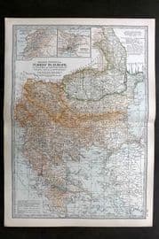 Black 1903 Antique Map. Balkan Peninsula. Turkey in Europe, Bulgaria, Balkans