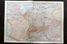 Black 1903 Antique Map. Central Europe. Travel Map