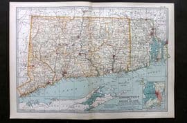 Black 1903 Antique Map. Connecticut and Rhode Island