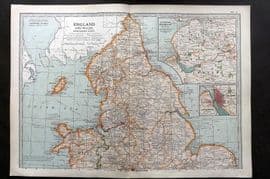 Black 1903 Antique Map. England and Wales, Northern Part
