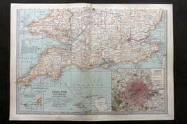 Black 1903 Antique Map. England and Wales, Southern Part